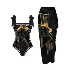 Floral Print Tie-Strap Bikini and Sarong Set