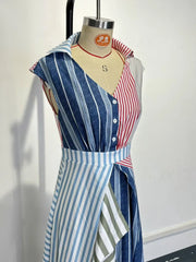 Blue Collar Patchwork Stripe V Neck Maxi Dress