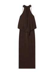 Brown halter neck dress on a white background