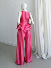 Striped Peplum Top and Wide Leg Pants Set