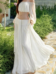Off-Shoulder Chiffon Crop Top and Maxi Skirt