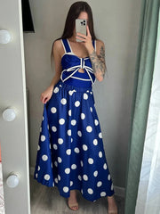 Bow Detail Polka Dot Tankini Swimsuit with Skirt