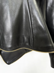Faux Leather Gold Zipper Double Breasted Blazer