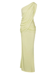 Yellow One-Shoulder Draped Maxi Dress