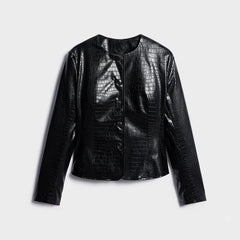 Croc Embossed Faux Leather Jacket