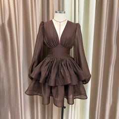 V-Neck Puff Sleeve Tiered Mini Dress
