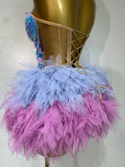 Strapless Sequin Feather Mini Dress