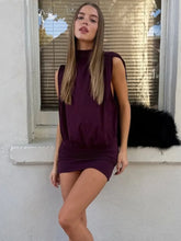 Backless turtleneck mini dress in purple