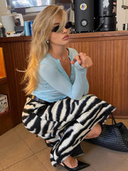 Zebra Print Faux Fur Midi Skirt