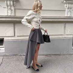 Grey Asymmetrical High-Waisted Skirt
