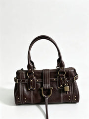 Structured Rivet Lock Shoulder Bag