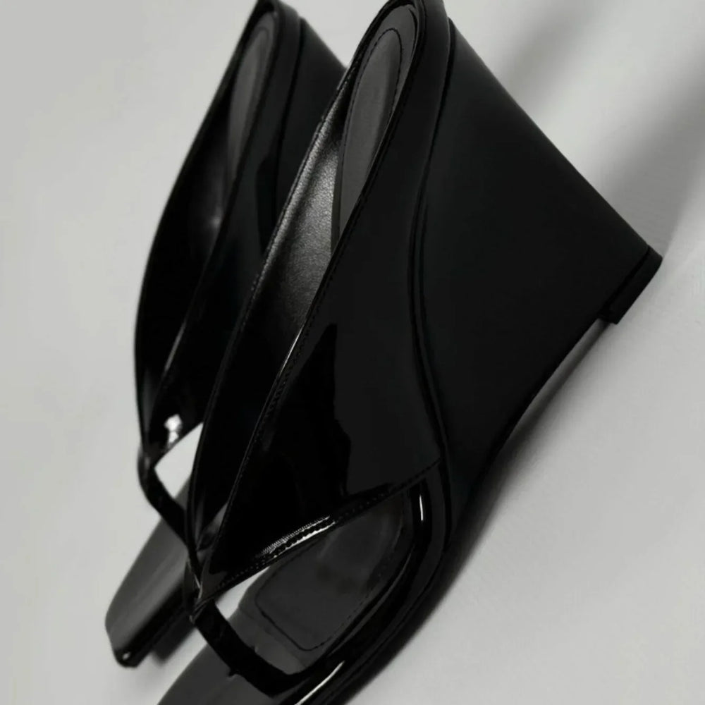 Patent square toe wedge heels