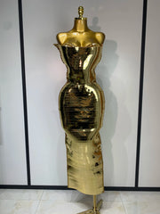 Strapless crystal-embellished bodycon maxi dress in gold.