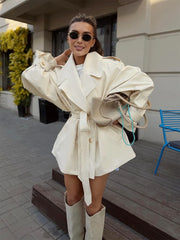 Lapel Double Breasted Belted Jacket