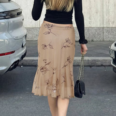 Floral Print Ruffle Hem Skirt