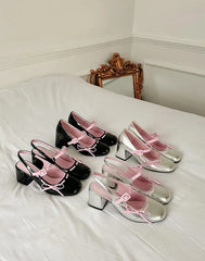 Patent Bowknot Chunky Mary Jane Heels