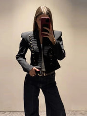 Military Cord Braid Trim Cropped Blazer
