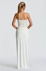 Sequin Strapless Draped Waist Evening Gown
