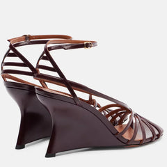 Rear view of strappy wedge heel sandals
