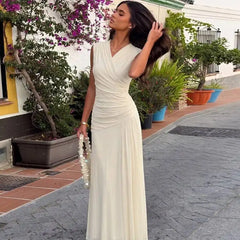 White Cross Neck Draped Maxi Dress