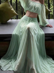 Off-Shoulder Chiffon Crop Top and Maxi Skirt