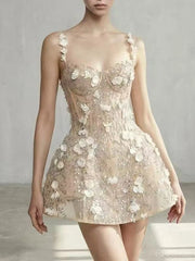 Floral Appliqué Sequin Mini Dress