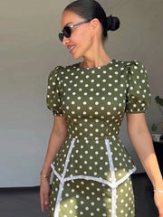 Polka Dot Puff Sleeve Peplum Dress