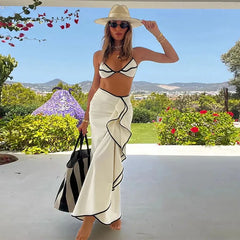 Contrast Trim Ruffled Maxi Skirt and Bikini