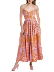 Woman wearing a colorful dress with a white background