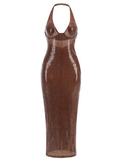 Brown halter sequin dress