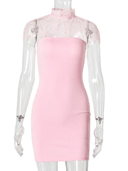 Lace Turtleneck Removable Cape Sleeve Strapless Mini Dress