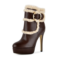 Platform Round Toe Stiletto Ankle Boots