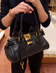 Gold Lock Leather Tote Bag