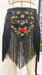 Embroidered Floral Fringe Mini Skirt