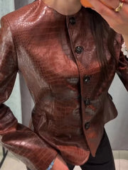 Croc Embossed Faux Leather Jacket