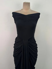 Black Off Shoulder Folds Column Dress