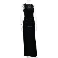 Black Velvet Tank U-Neck Maxi Dress