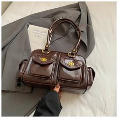 Microfiber Leather Vintage Pocket Satchel – Black & Burgundy