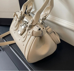 Satchel Lock Detail Leather Handbag