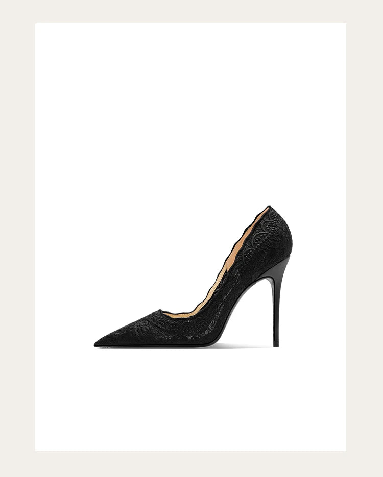 Black high-heeled shoe on a white background