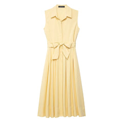Yellow sleeveless dress with a belt