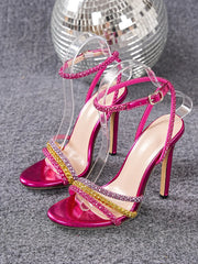 Rhinestone Ankle Strap Stiletto Heel Sandals