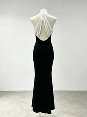 Black And White Patchwork Neck Cutout Maxi Dress