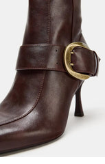 Pointed Toe Stiletto Heel Buckle Knee High Boots