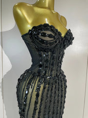 Sequin Strapless Embellished Maxi Dress