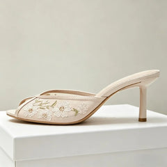 Embroidered Floral Stiletto Mules