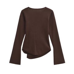 Knitted Long Sleeve Asymmetrical Button Up Top