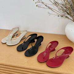 Assorted color buckle strap wedge heel flip flops