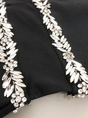 Black Square Neck Pearl Embellished Midi Dress