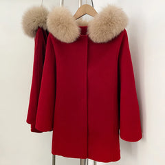 Fur Collar Wool Blend Coat
